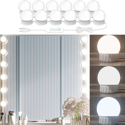 Hollywood Style LED Vanity Mirror Lights, USB Makeup Fill Light Adjustable Brightness & Color, Stick On for Dressing Room Bathroom, 14 Bulbs