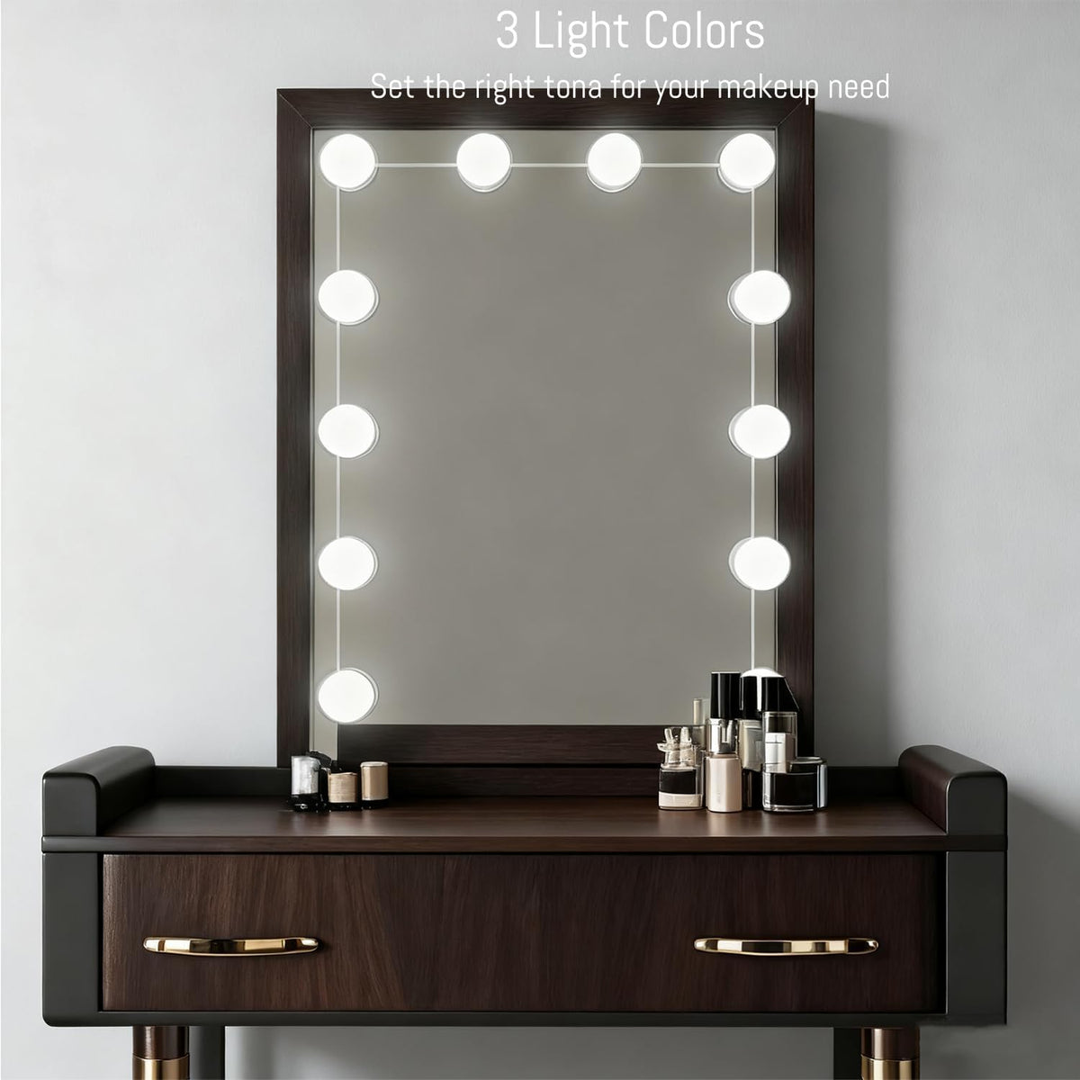 Hollywood Style LED Vanity Mirror Lights, USB Makeup Fill Light Adjustable Brightness & Color, Stick On for Dressing Room Bathroom, 14 Bulbs