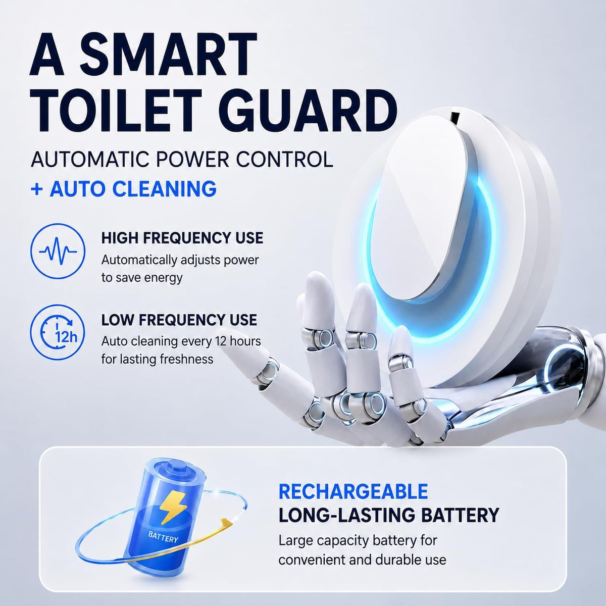 Smart Toilet Guard UV Sanitizing Automatic Toilet Cleaner & Deodorizer, Continuous Cleaning System Third-Party Tested, Helps Reduce Buildup, Odors & Stains - Bowl Freshener & Odor Eliminator