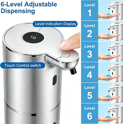 Automatic Soap Dispenser, Hand Soap Dispenser 12.8oz/380ml Smart Rechargeable, Liquid Soap Dispensers with 6-Level Touchless, Wall Mounted or Countertop Dish Soap Dispensing for Bathroom & Kitchen