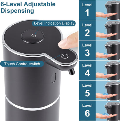 Automatic Soap Dispenser, Hand Soap Dispenser 12.8oz/380ml Smart Rechargeable, Liquid Soap Dispensers with 6-Level Touchless, Wall Mounted or Countertop Dish Soap Dispensing for Bathroom & Kitchen