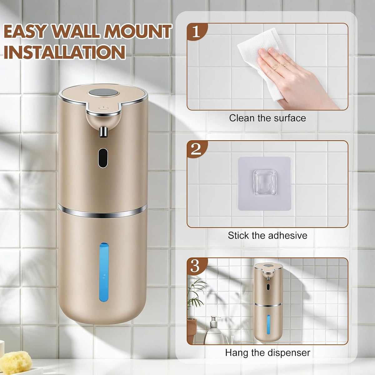 Automatic Soap Dispenser, Hand Soap Dispenser 12.8oz/380ml Smart Rechargeable, Liquid Soap Dispensers with 6-Level Touchless, Wall Mounted or Countertop Dish Soap Dispensing for Bathroom & Kitchen