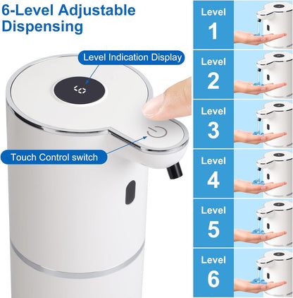Automatic Soap Dispenser, Hand Soap Dispenser 12.8oz/380ml Smart Rechargeable, Liquid Soap Dispensers with 6-Level Touchless, Wall Mounted or Countertop Dish Soap Dispensing for Bathroom & Kitchen