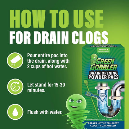 Drain Clog Remover & Drain Cleaner Powder (5 Pacs & 5 Tools)