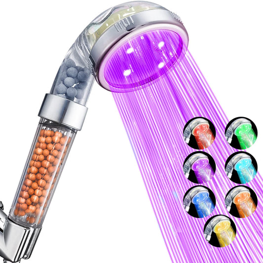 ® Led Shower Head with Hose and Bracket, Filter Filtration High Pressure Water Saving 7 Colors Automatically No Batteries Needed Spray Handheld Showerheads 1.6 GPM for Dry Skin & Hair | Filter Filtration Led Shower Head 7 Colors Automatically Needed
