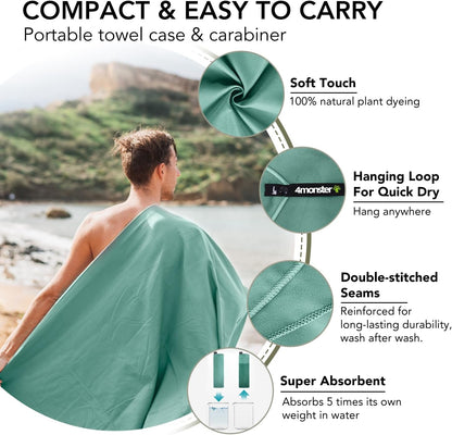 Quick Dry Travel Towel with Case & Carabiner – Super Absorbent Microfiber Gym & Camping Towel. Compact, Lightweight, Fast Drying for Beach, Swimming, Hiking, Backpacking