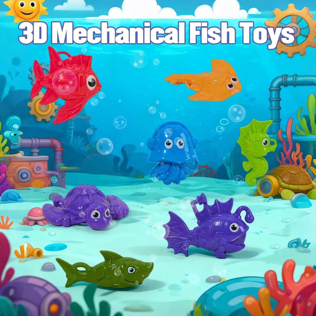 Toddler Bath Toys for Kids 3-5, Mold Free Bath Toys Toddlers 2-4, Pool Water Table Toys | Safe Fishing Toys Game Set, Pole Rod Net Tub Toys, Outdoor Water Toys, Birthday Gifts for Ages 2 3 4 5 8