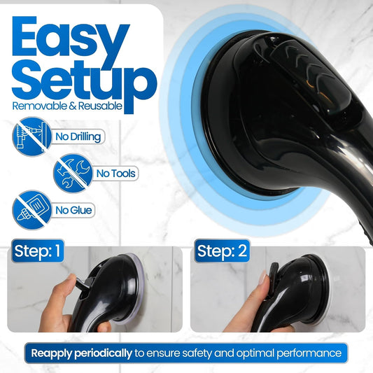 Safe-er-Grip Safe-er-Grip Changing Lifestyles Suction Cup Grab Bars for Bathtubs & Showers; Safety Bathroom Assist Handle, White & Grey, 12 inches