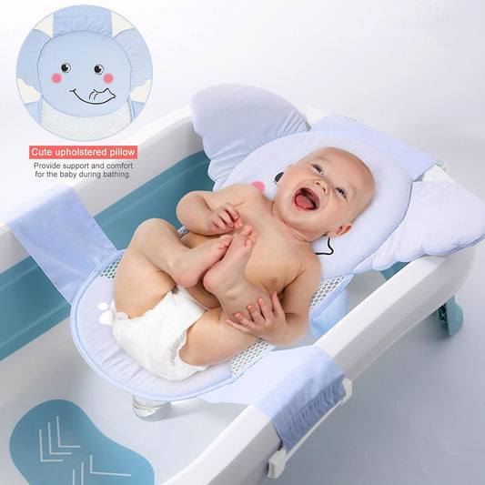 Baby Bath Seat Support Net, Quick Drying, Adjustable, Comfortable, Non-Slip, Infant Bathtub Sling Shower Mesh for a Tub, with Safety Support Corners (Blue)