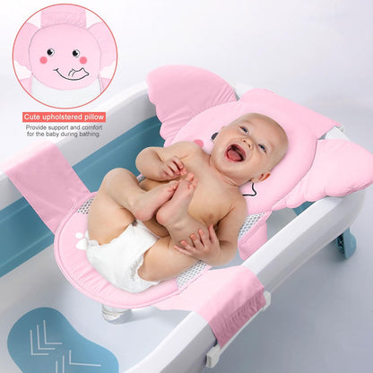 Baby Bath Seat Support Net, Quick Drying, Adjustable, Comfortable, Non-Slip, Infant Bathtub Sling Shower Mesh for a Tub, with Safety Support Corners (Blue)