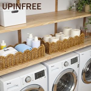 Scalloped Toilet Paper Basket: Water-Resistant Handmade Organizer - Natural Tan for Organic Back of Toilet Tank top & Scandinavian Kitchens